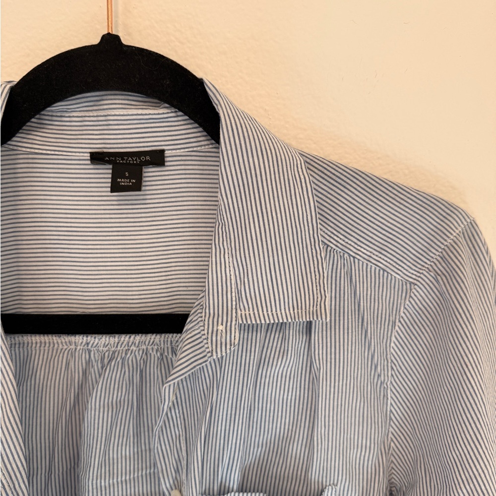 Ann Taylor Blue and White Striped Shirt - Picture 2 of 4